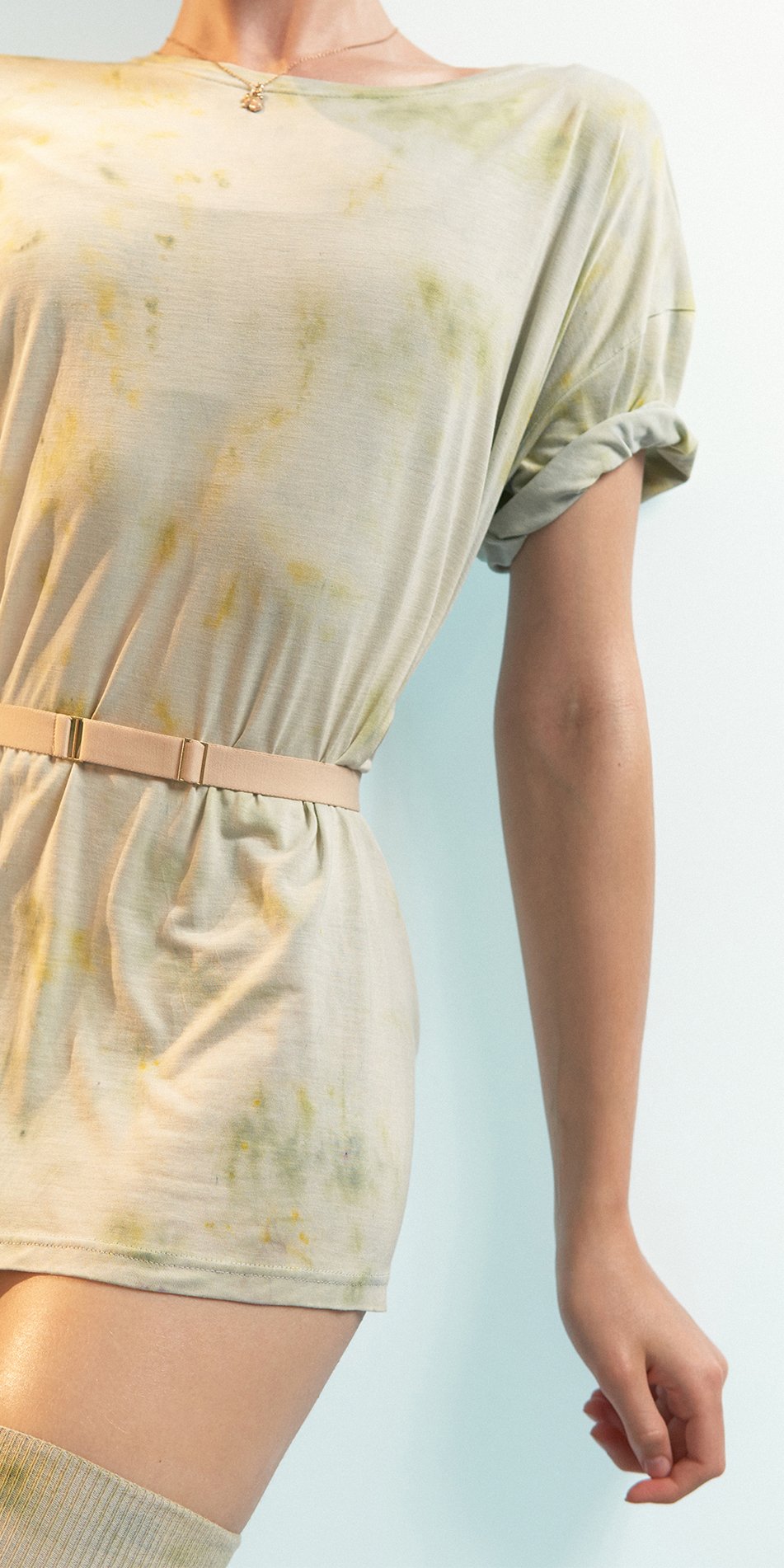SUN-KISSED – hand dyed t-shirt with embroidered bugs – sage/multicolor