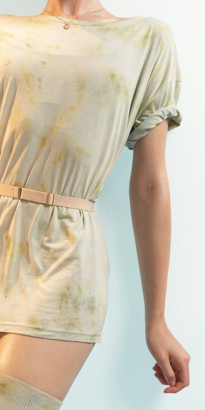 SUN-KISSED – hand dyed t-shirt with embroidered bugs – sage/multicolor