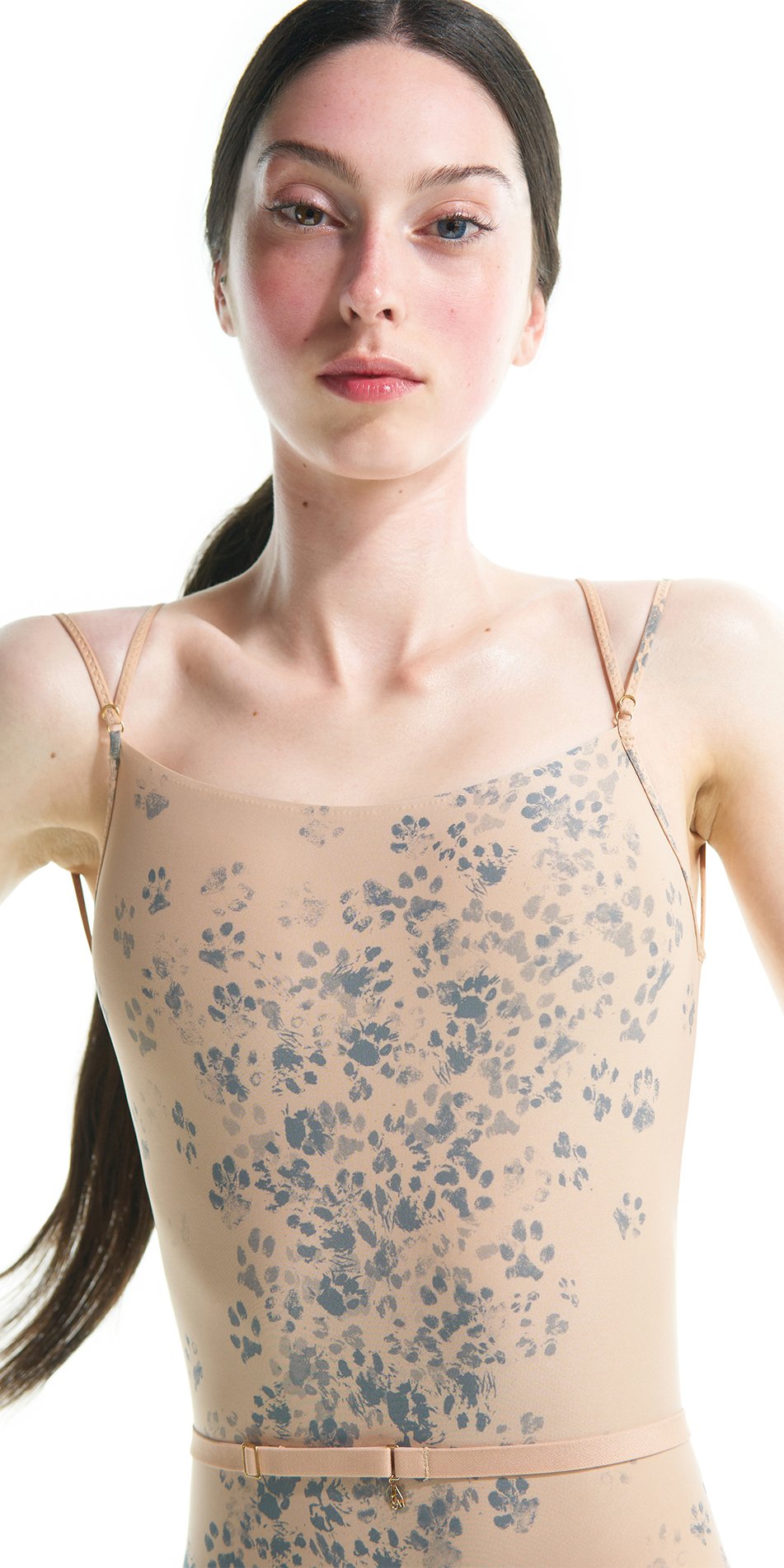 CAT paw print – cross back leotard – indigo