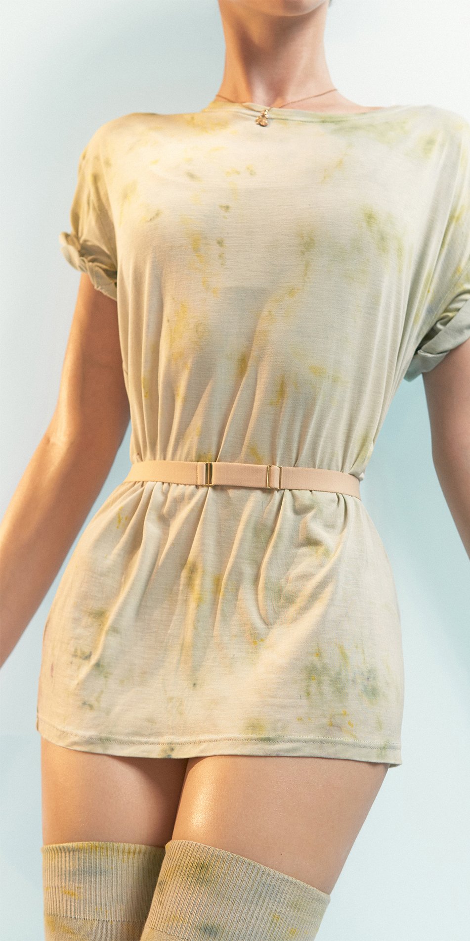 SUN-KISSED – hand dyed t-shirt with embroidered bugs – sage/multicolor