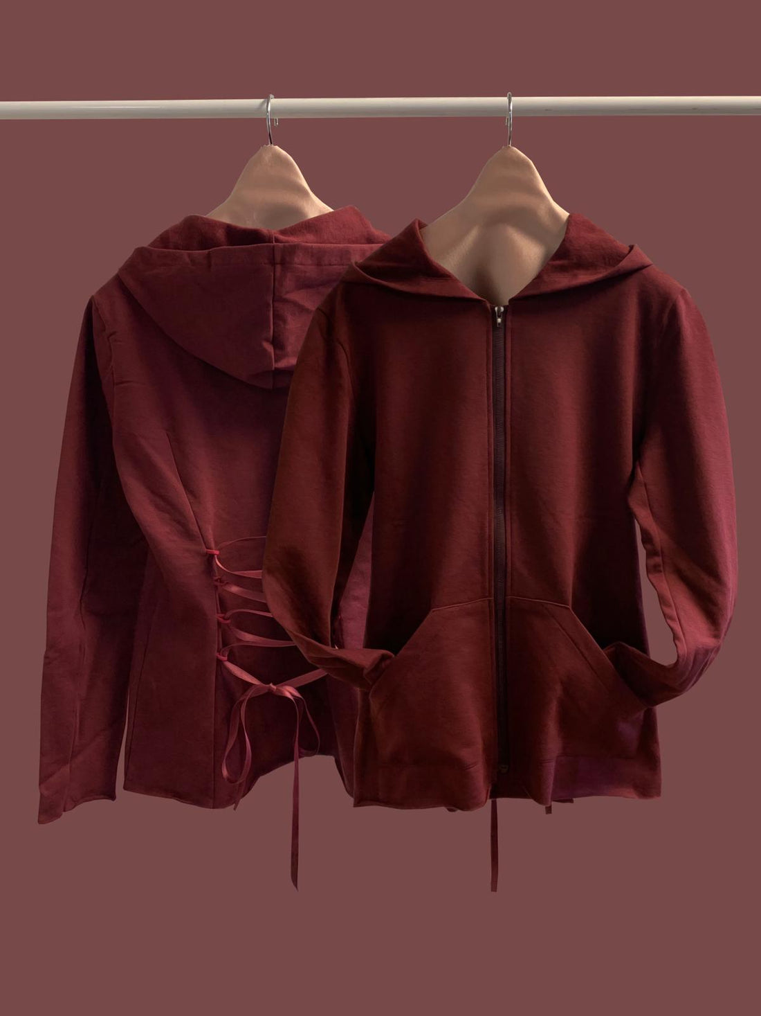 ORGANIC COTTON LACED HOODIE | BURGUNDY