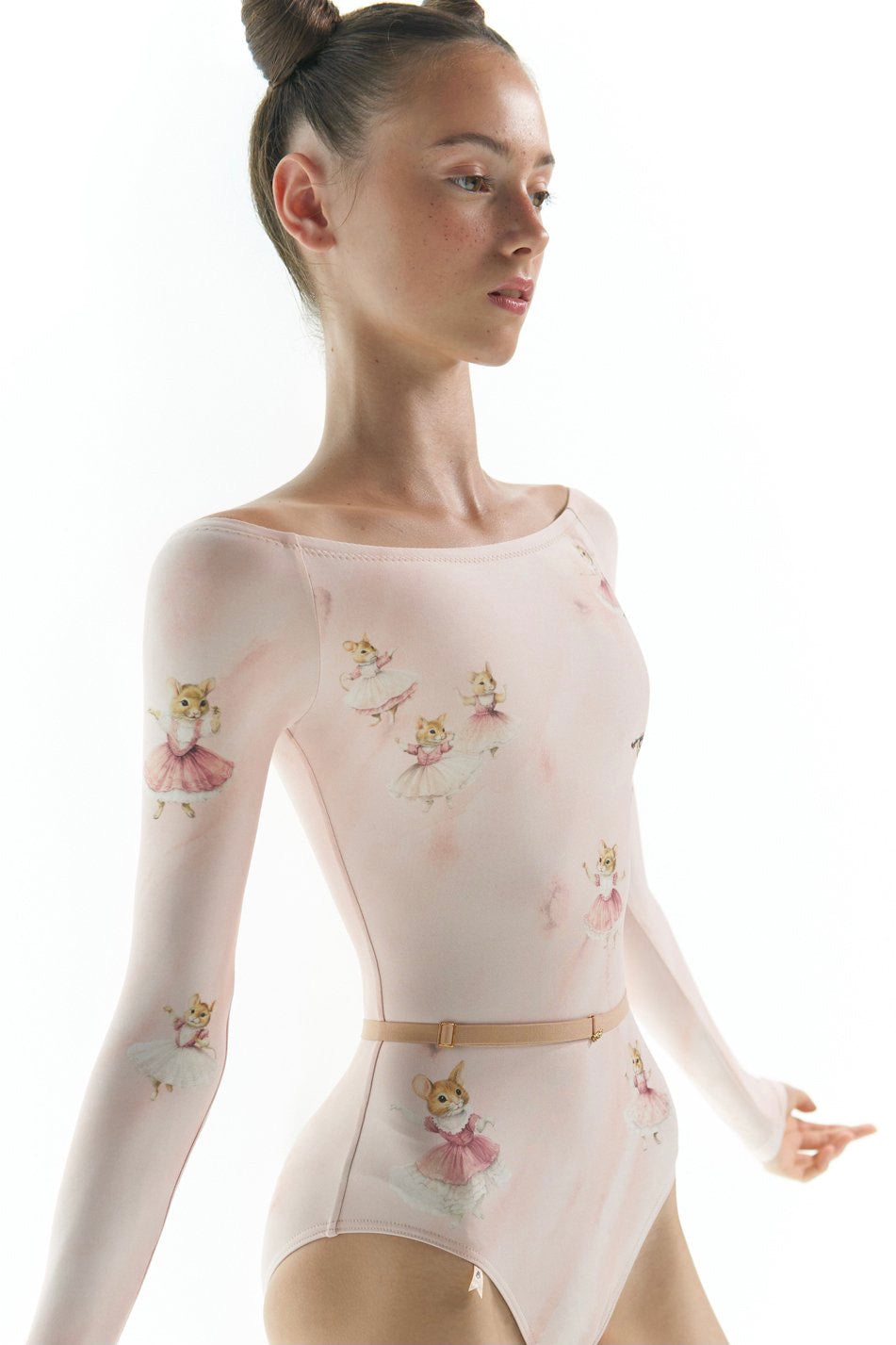 MOUSY – boatneck leotard with long sleeves – baby blush