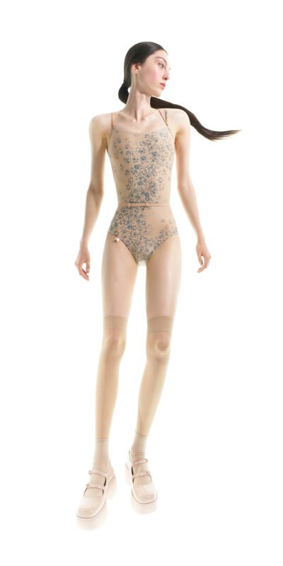 CAT paw print – cross back leotard – indigo