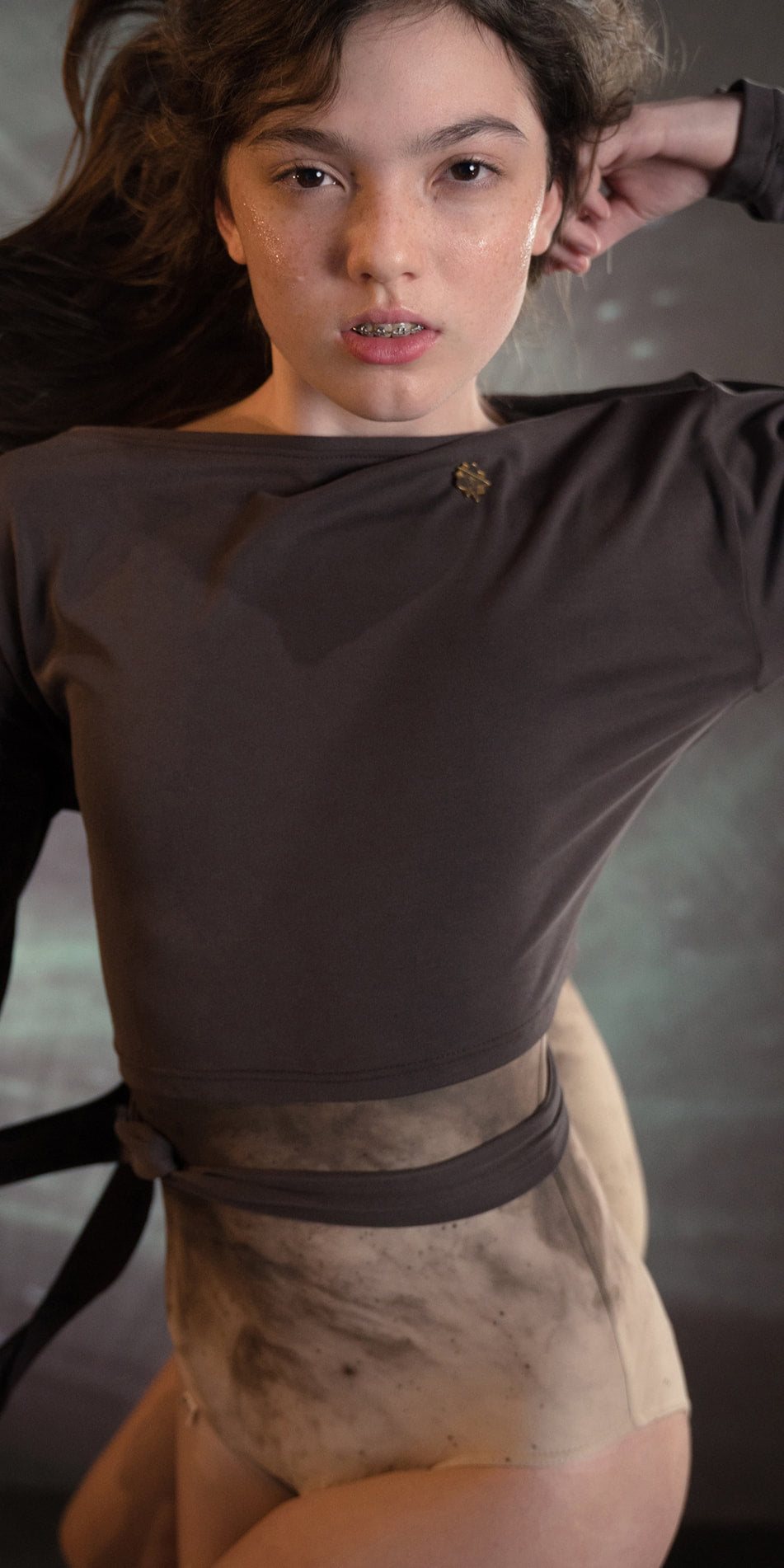 BALLERINA - chocolate back wrap t shirt with long sleeves