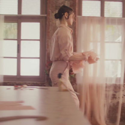 ［予約アイテム］PÂTISSIER’S – embroidered uniform flare trousers – baby blush