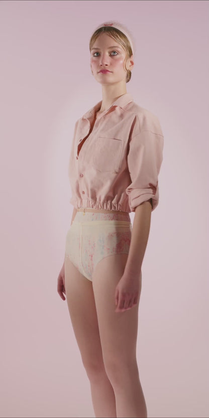 ［予約アイテム］PÂTISSIER’S – embroidered uniform cropped shirt – baby blush