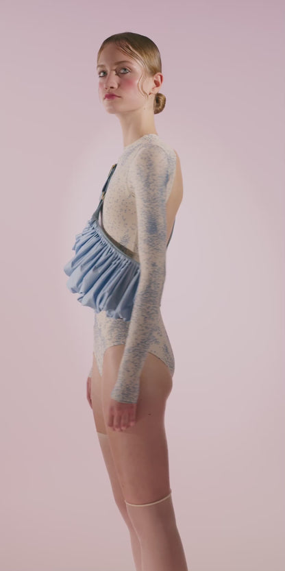 ［予約アイテム］SPRINKLE DOT – low back leotard with long sleeves – blue